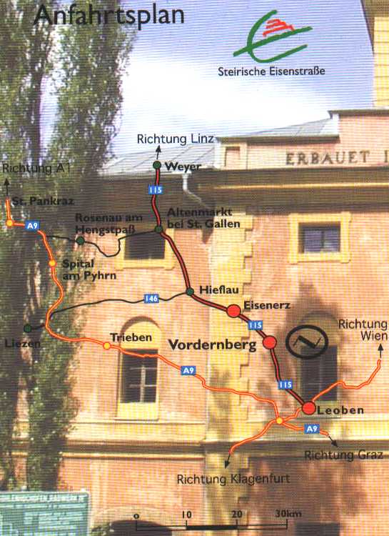 Karte für die Anreise nach Vordernberg